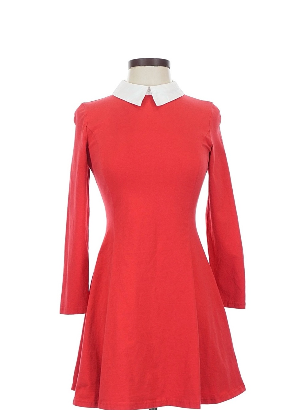 Classic Red Mini Dress with White Contrast Collar